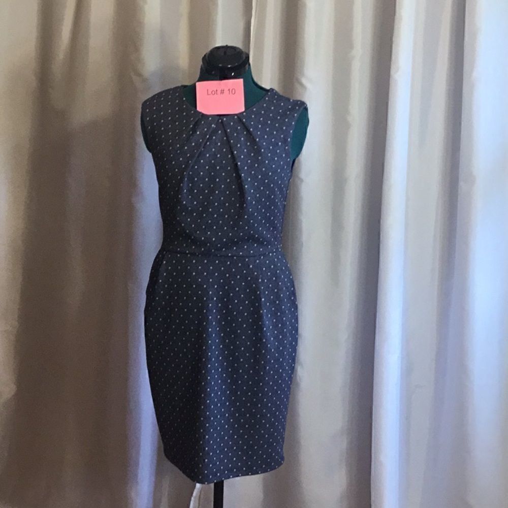 Sleeveless dress in stretch denim look material with polka dots by MYSTIC